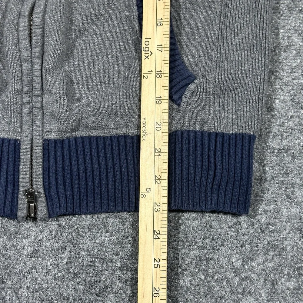 Tommy Hilfiger Mens Gray Navy Blue Full Zip Mock Neck Cotton‎ Knit Sweater Small